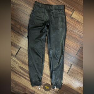 Spanx black faux leather pants jogger elastic new large pockets preppy luxury